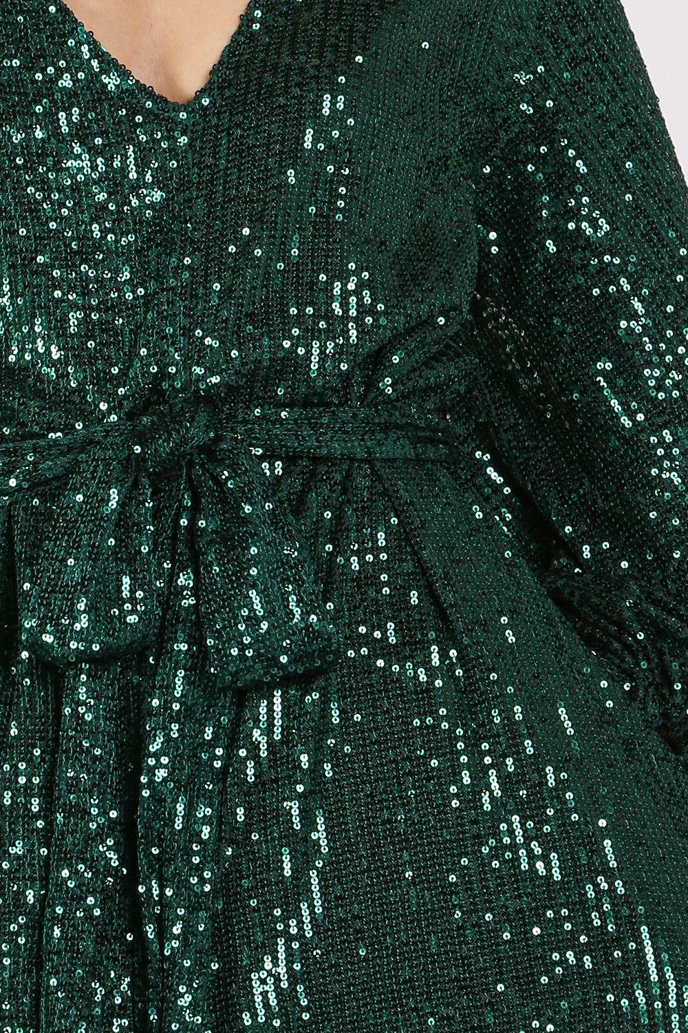 Sequin Deep V-Neck Midi Dress