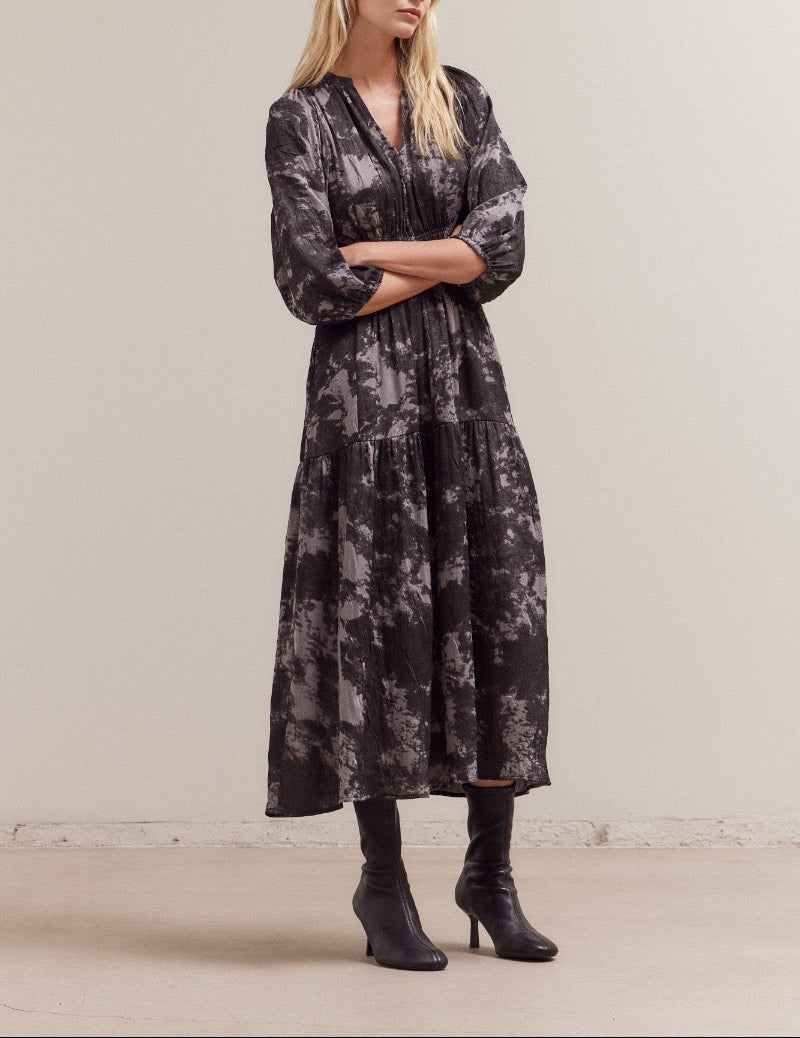 Fawn floral printed 3/4 sleeve midi dress by GRADE & GATHER, featuring a flattering silhouette and lightweight fabric.