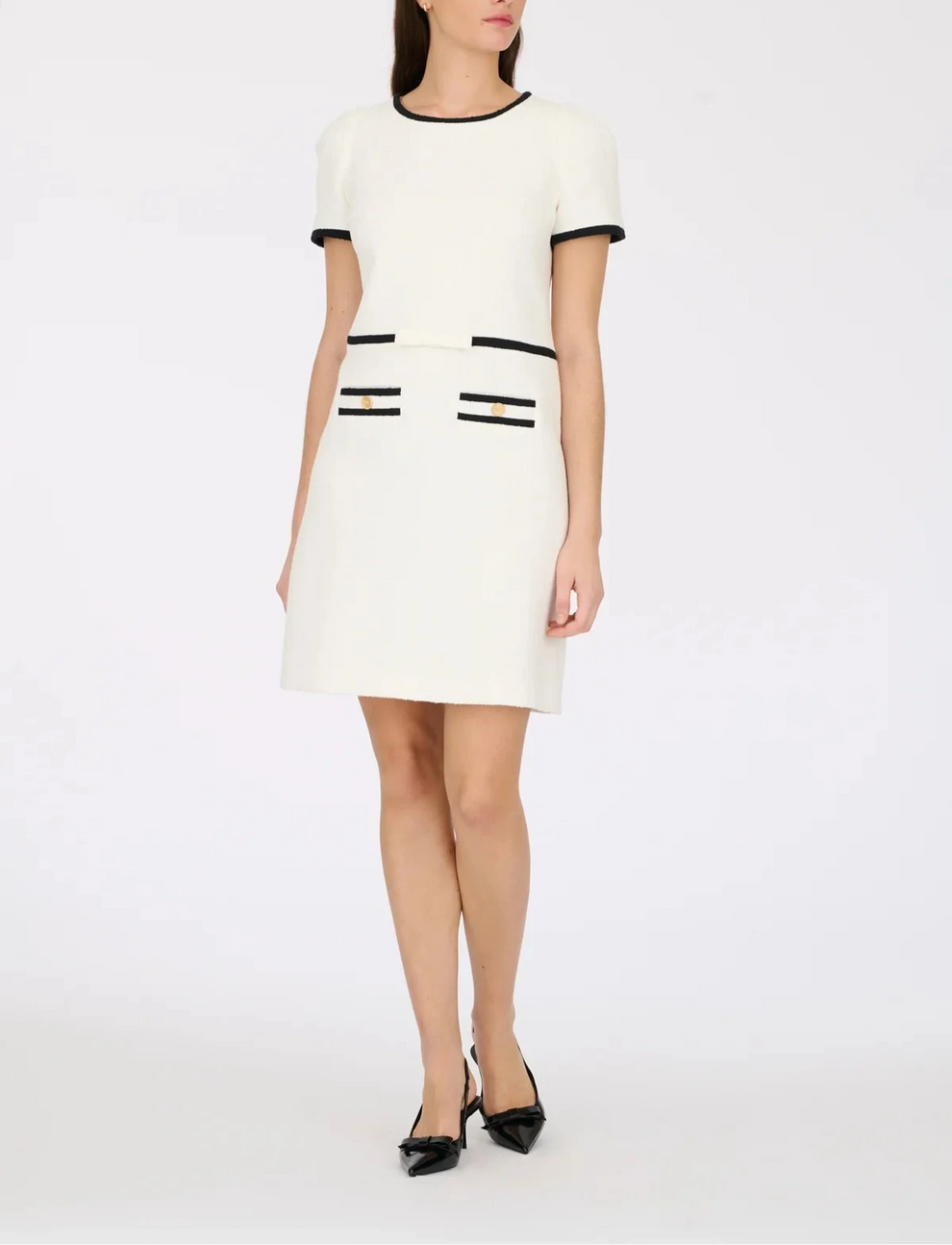 Weill Paris cream and black boucle dress with gold buttons