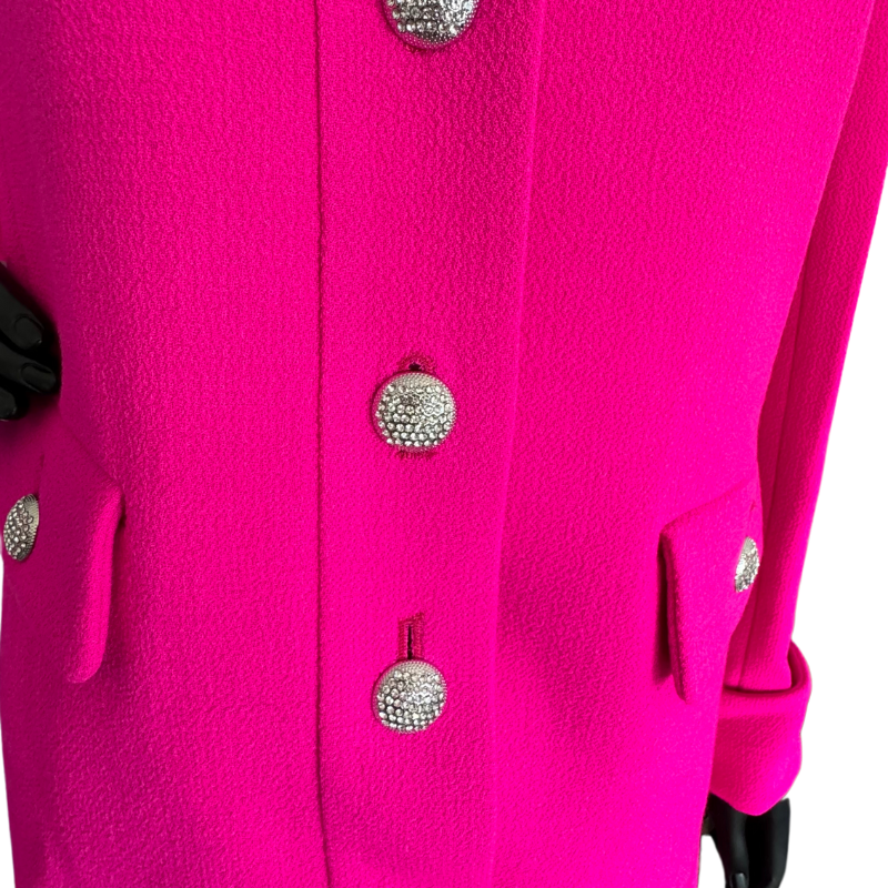 Carlen Pink Collared Coat With Crystal Buttons