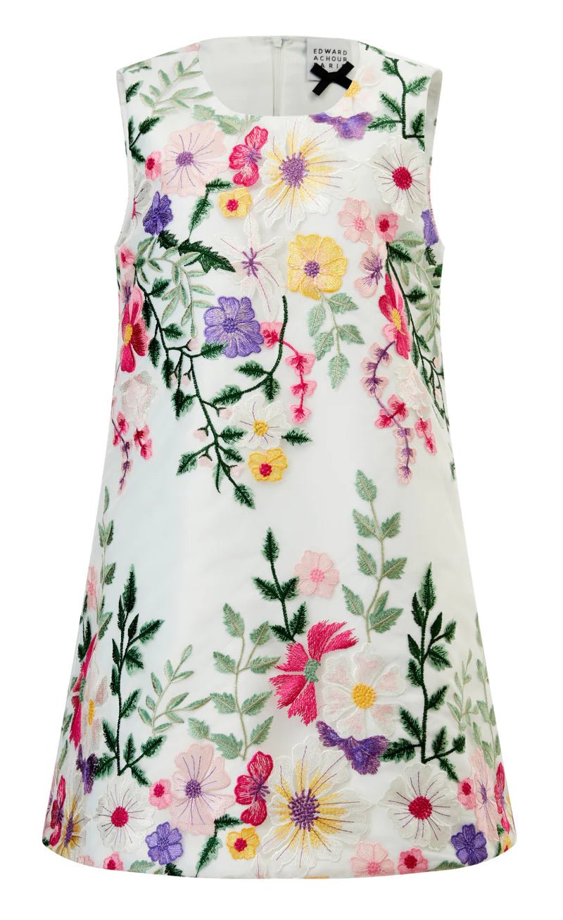 A line dress with multicolored flower embroidery - BTK COLLECTIONS