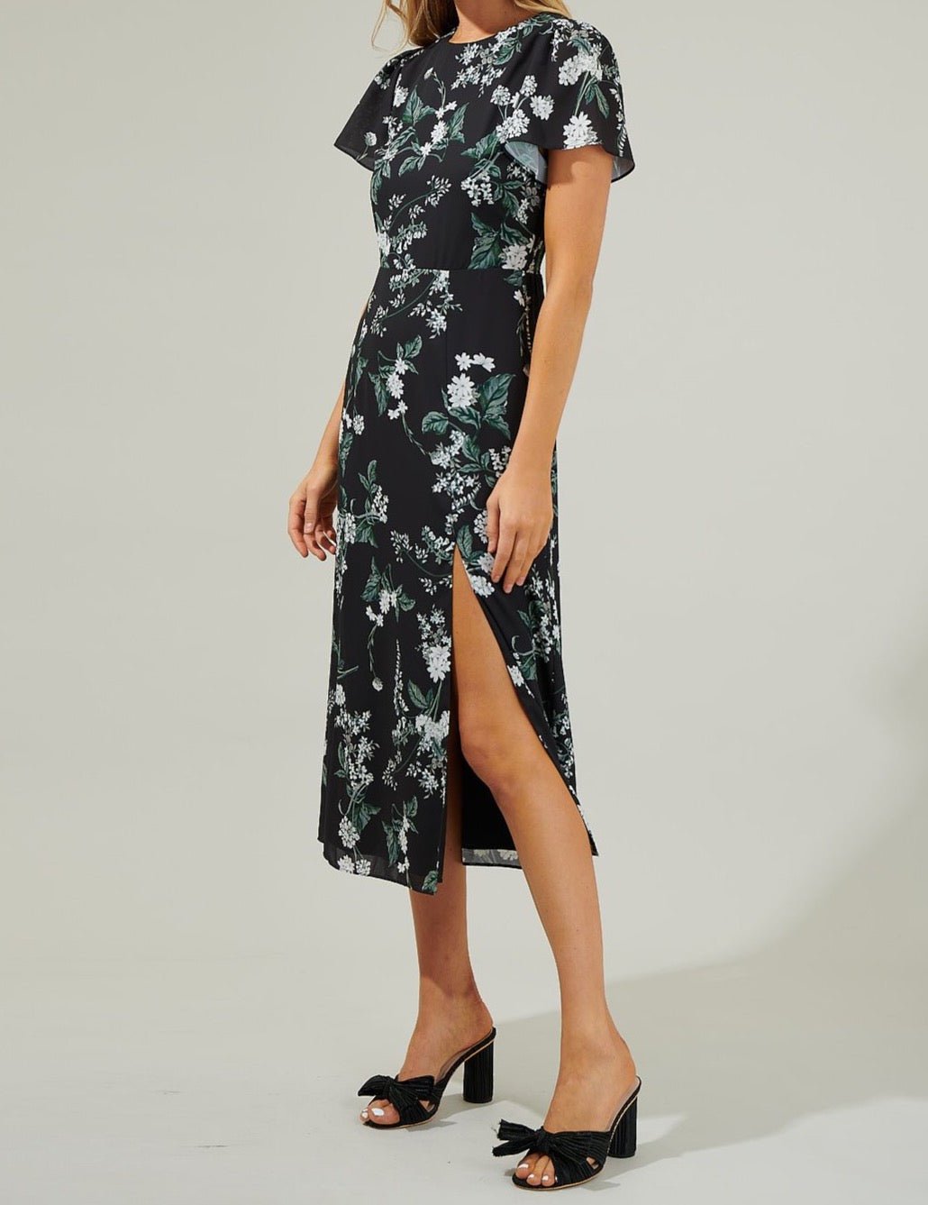 Angelonia Floral Slit Midi Dress - BTK COLLECTIONS