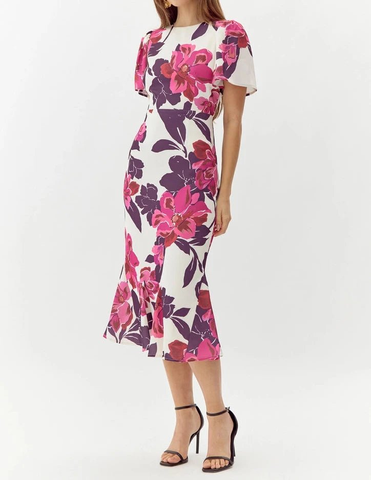 Aubria Floral Midi Dress - BTK COLLECTIONS