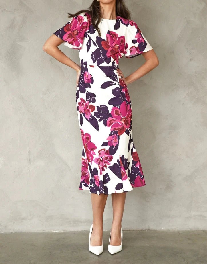 Aubria Floral Midi Dress - BTK COLLECTIONS