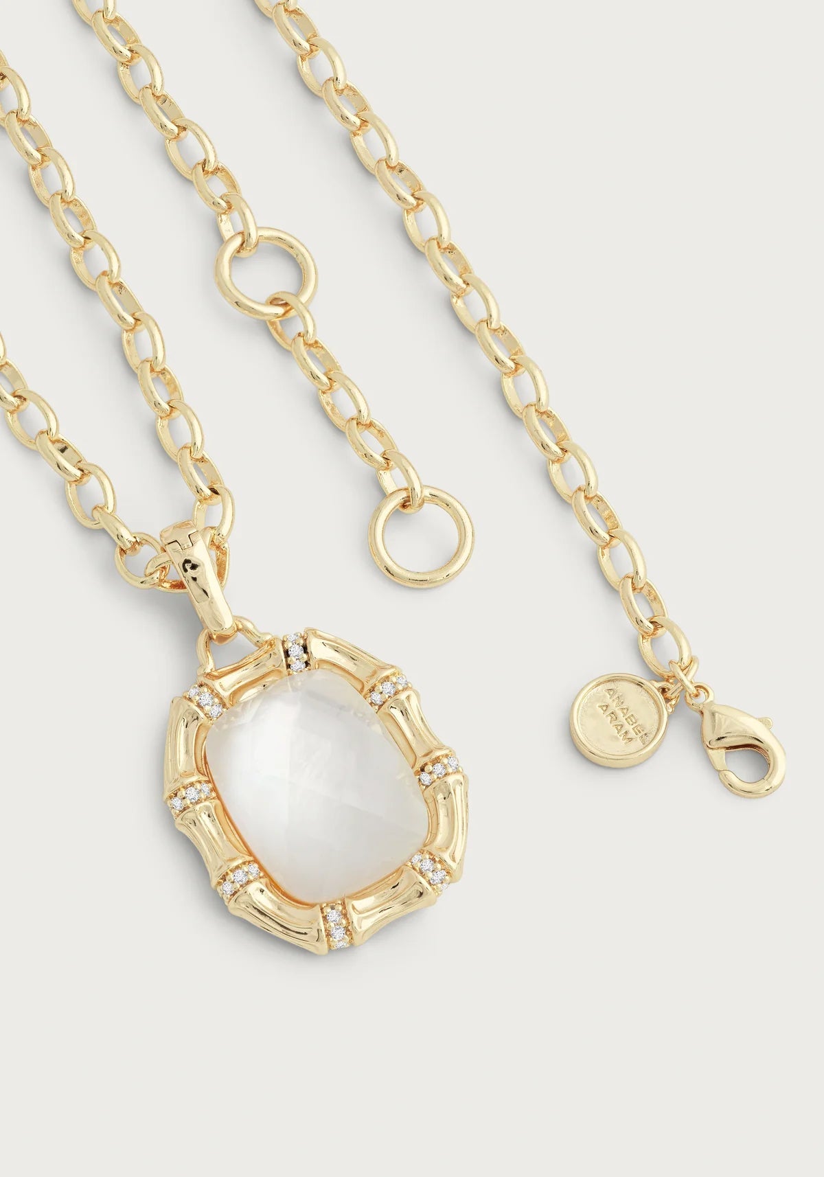 Bamboo With Stone Pendant Necklace - Mother Of Pearl - BTK COLLECTIONS