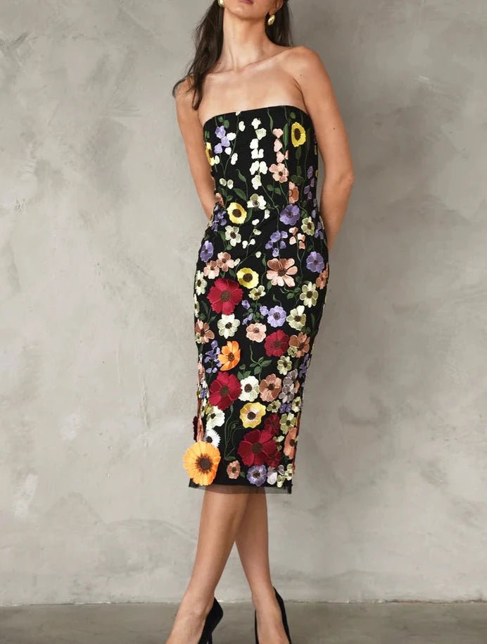 BETH 3D FLORAL SLEEVELESS MIDI DRESS - BTK COLLECTIONS