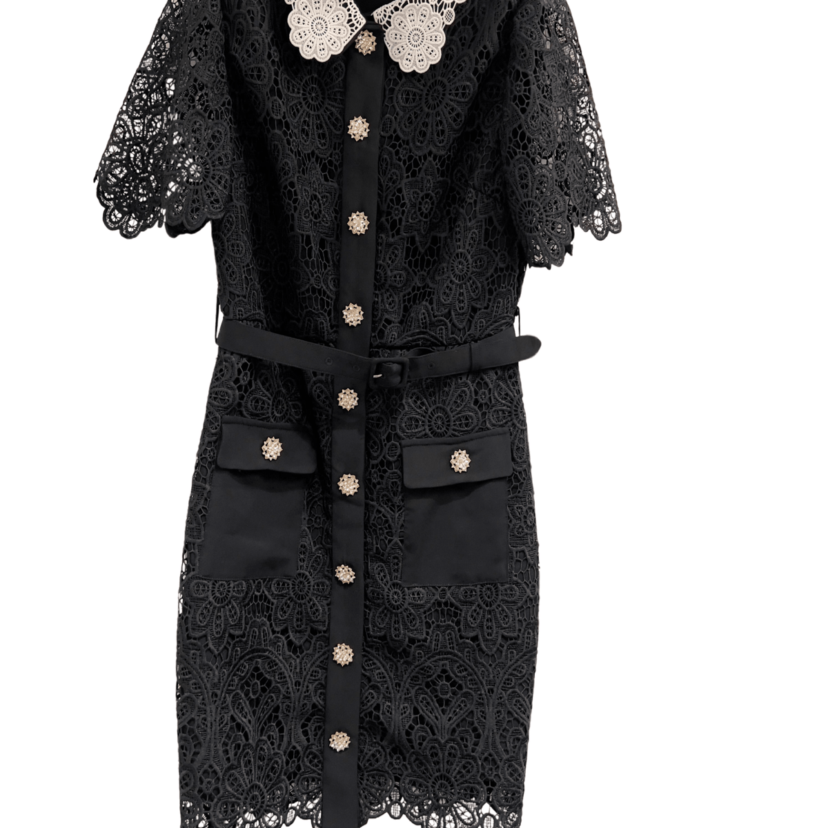 Black Lace Dress With White Lace Collar - BTK COLLECTIONS 36 / Black Black Lace Dress With White Lace Collar - BTK COLLECTIONS 36 / Black