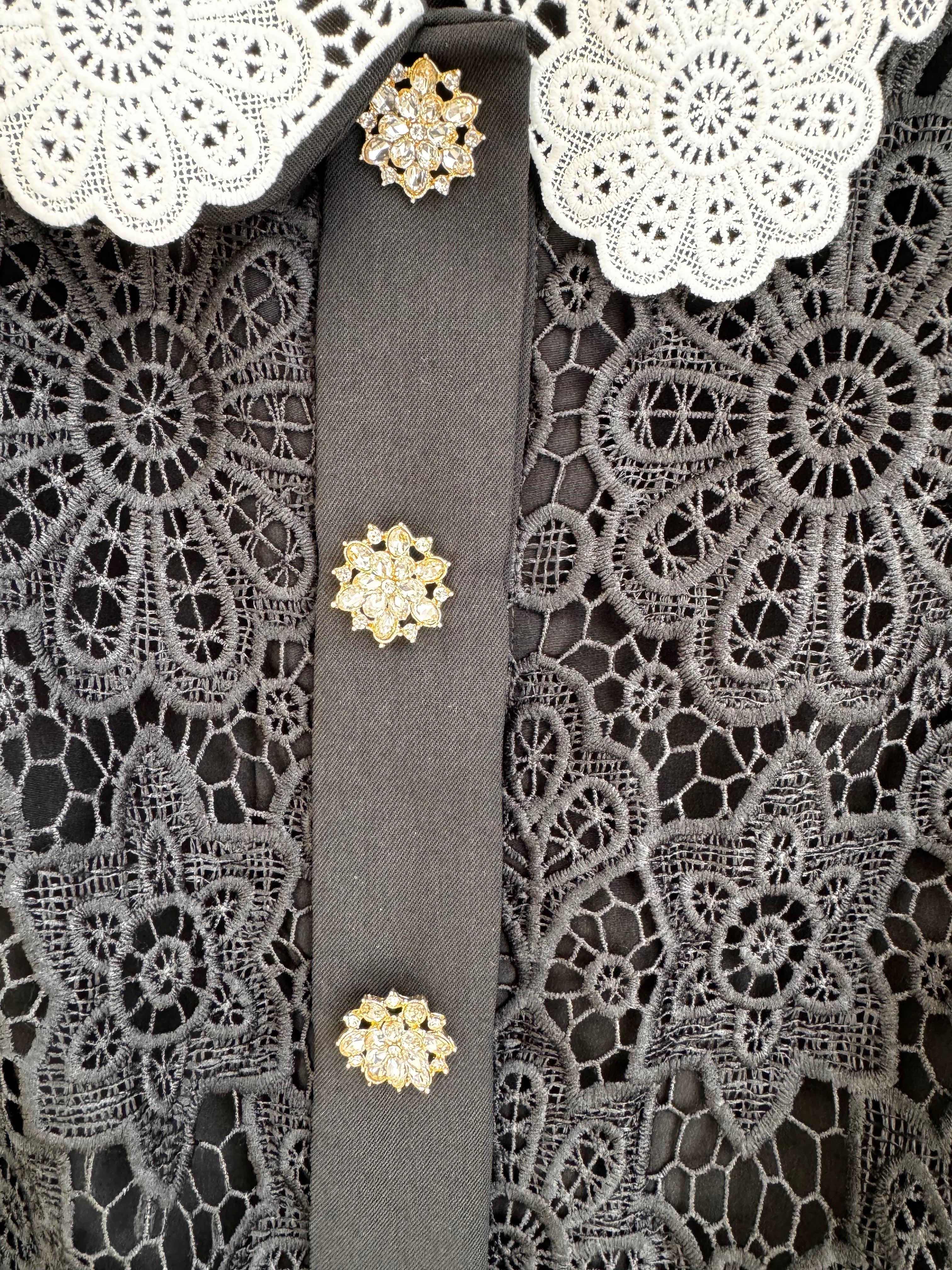 Black Lace Dress With White Lace Collar - BTK COLLECTION