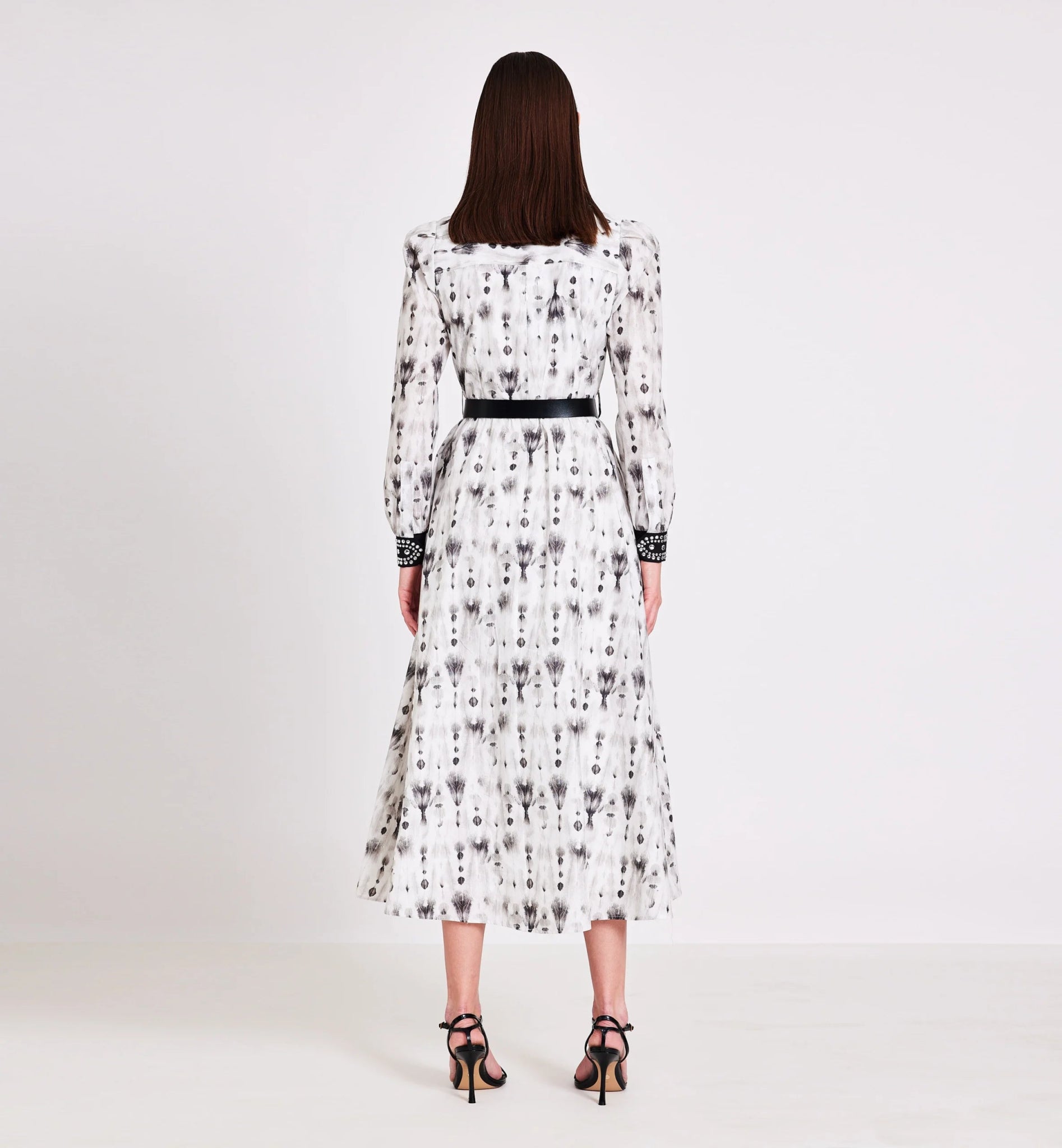 Black Printed Cotton With Metal Studs Midi Dress - BTK COLLECTIONS