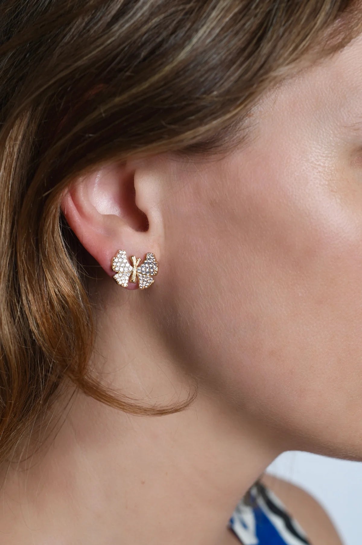 Butterfly White Pavé Stud Earrings - BTK COLLECTIONS