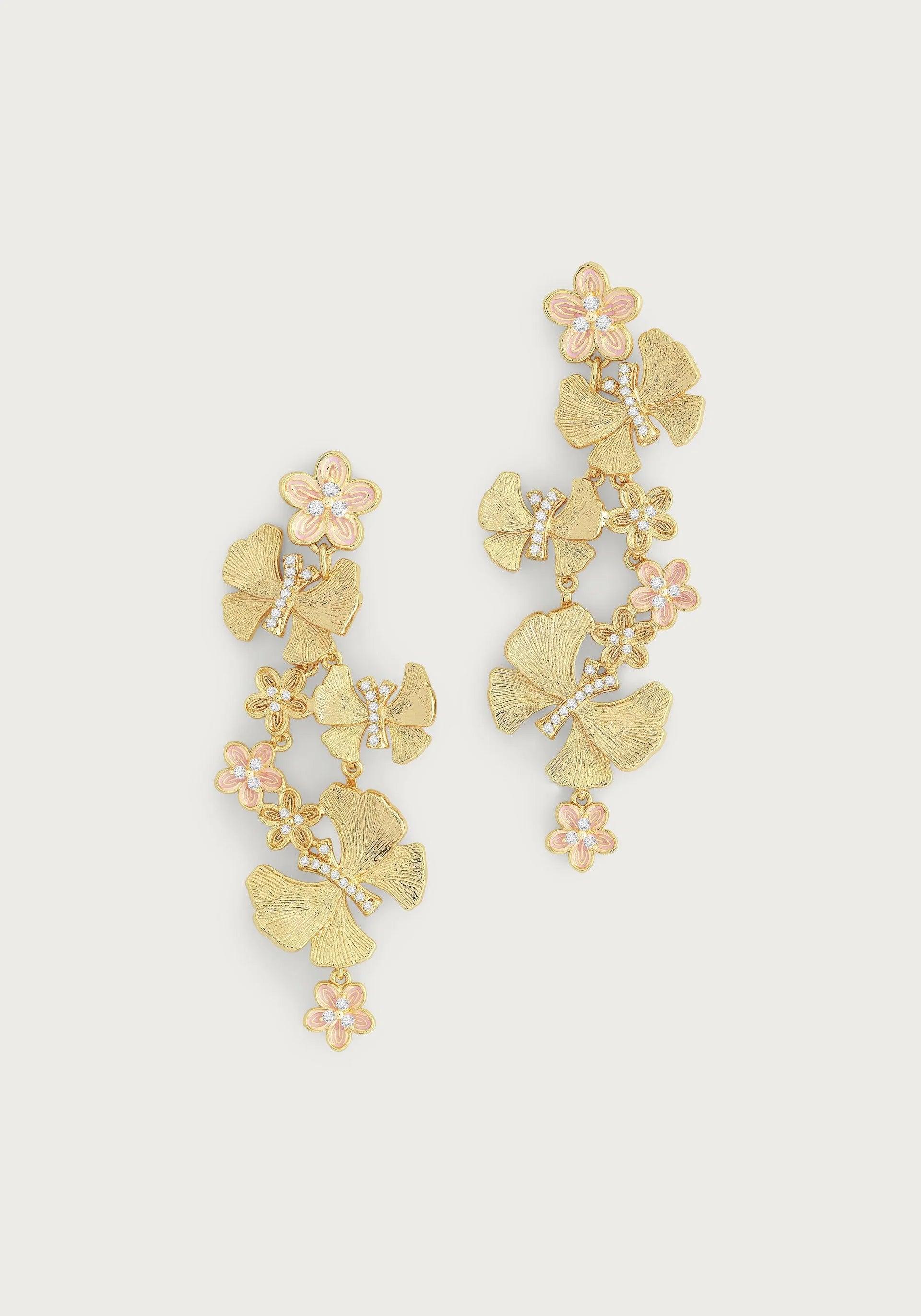 Butterfly With Flower Dangle Earrings - BTK COLLECTION