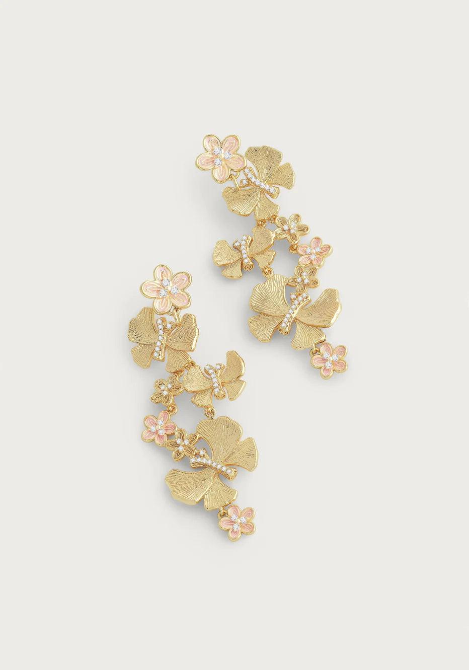 Butterfly With Flower Dangle Earrings - BTK COLLECTION