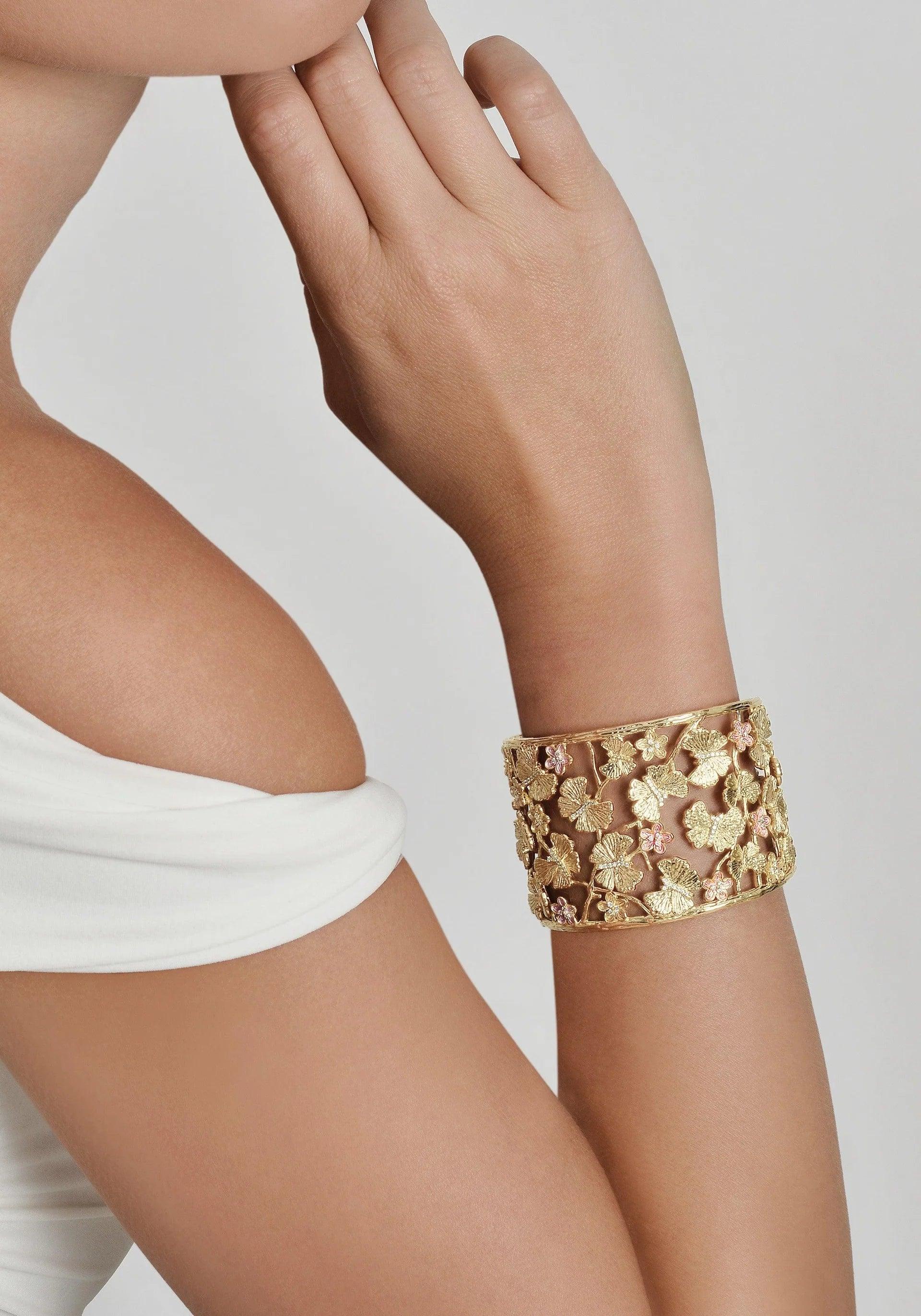 Butterfly With Flowers Cuff Bracelet - BTK COLLECTION