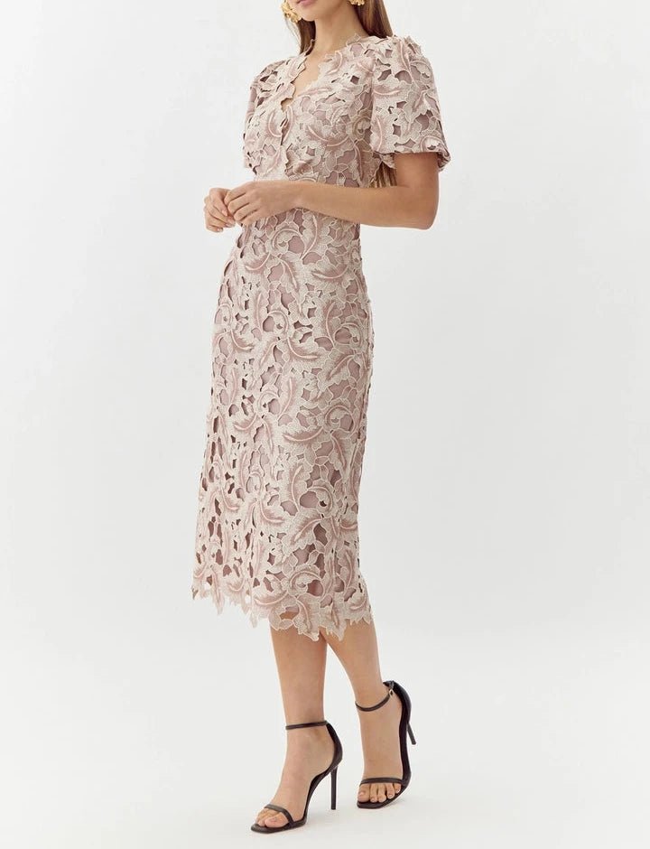 Chantelle Scalloped Lace Midi Dress - BTK COLLECTIONS