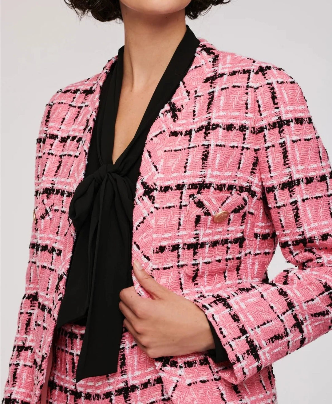 Pink checked tweed jacket with gold buttons by Weill Paris