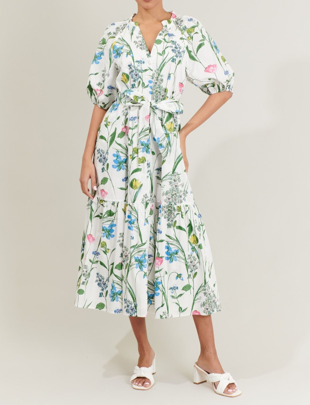 Clove Garden Floral Wynette Tiered Midi Dress - BTK COLLECTIONS