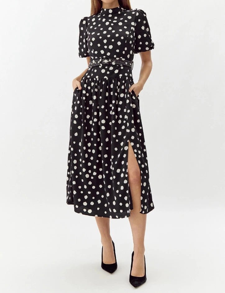 Darlene Polkadot Belted Midi Dress - BTK COLLECTIONS