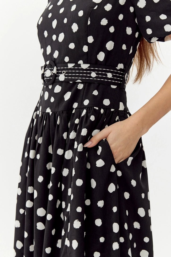 Darlene Polkadot Belted Midi Dress - BTK COLLECTIONS