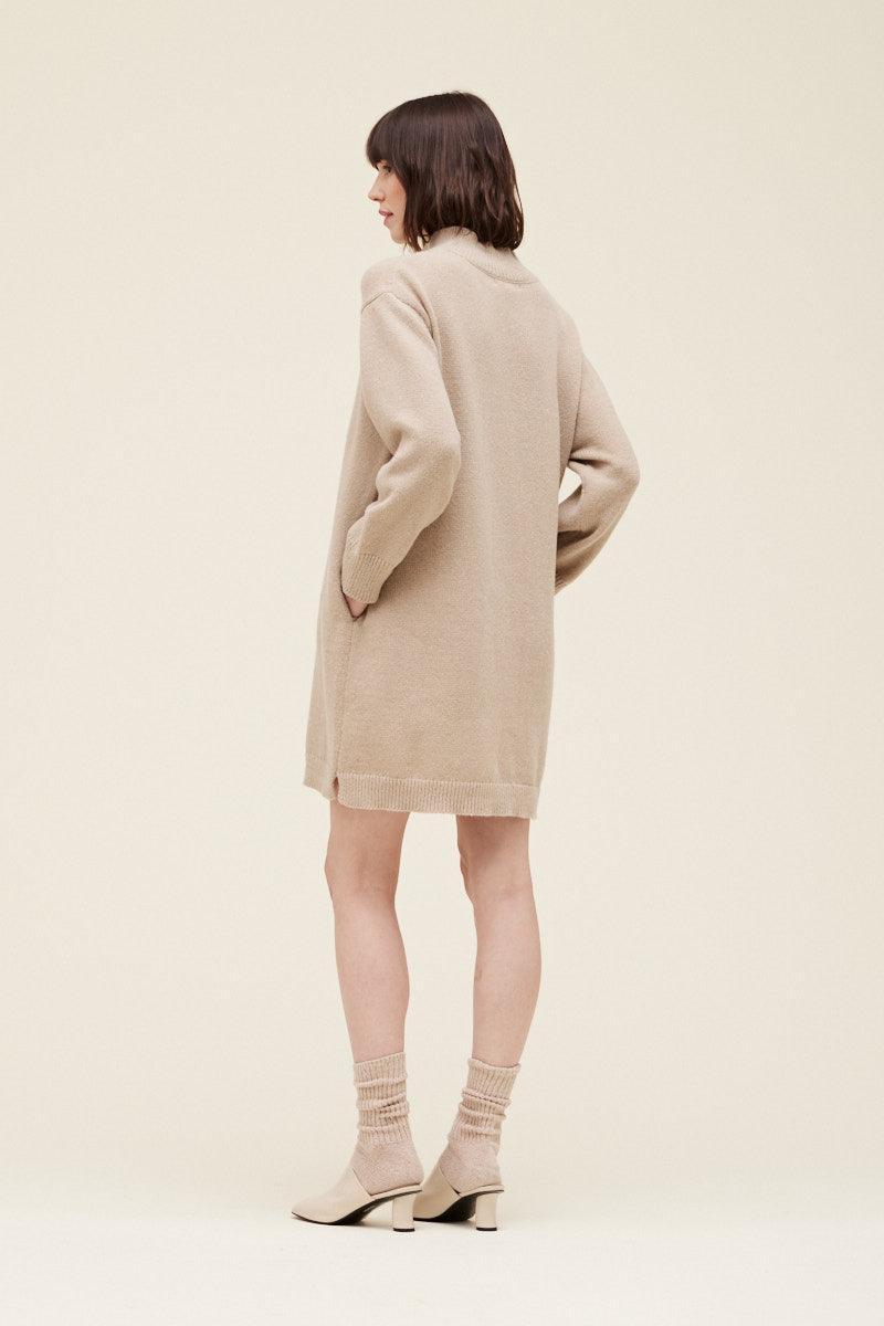 Ecru Neck Detail Sweater Dress - BTK COLLECTIONS