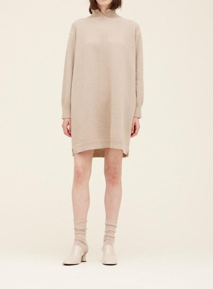 Ecru Neck Detail Sweater Dress - BTK COLLECTIONS