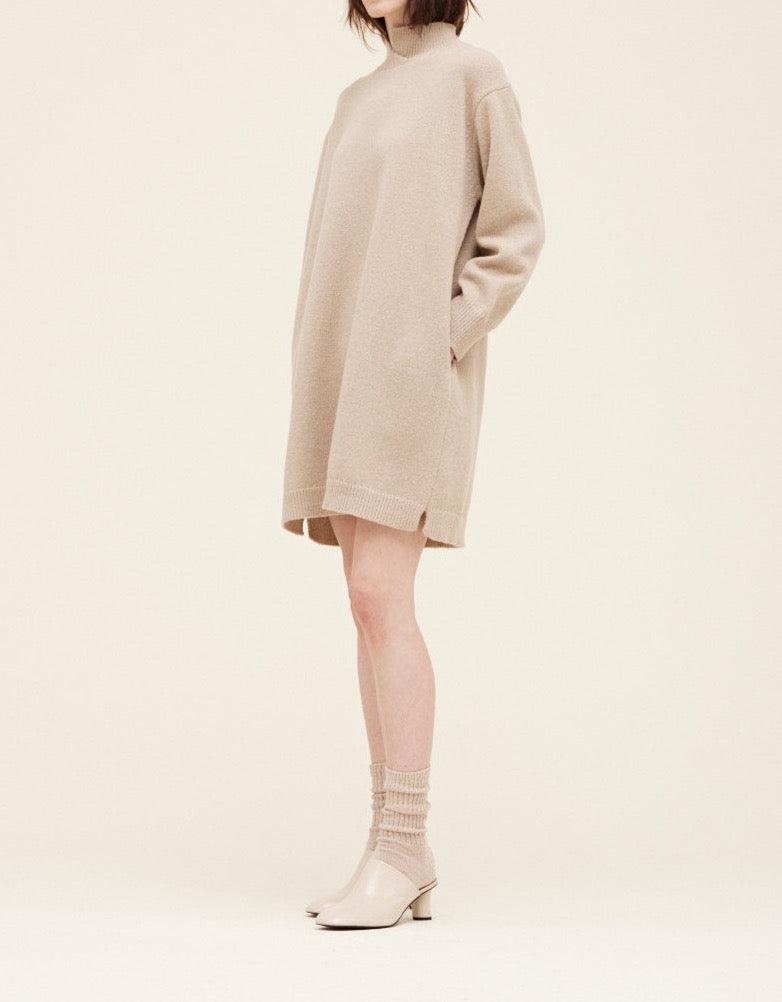 Ecru Neck Detail Sweater Dress - BTK COLLECTIONS