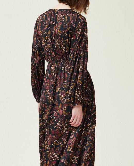 FLORAL PRINTED SATIN MIDI DRESS - BTK COLLECTIONS