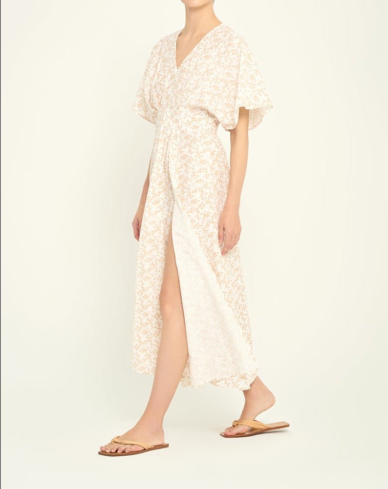 Floral Prints Kimono Sleeve Maxi Dress - BTK COLLECTIONS