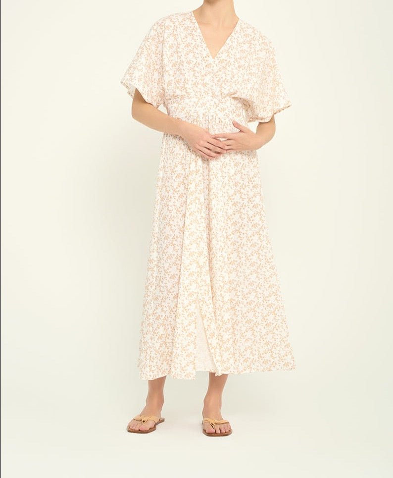 Floral Prints Kimono Sleeve Maxi Dress - BTK COLLECTIONS