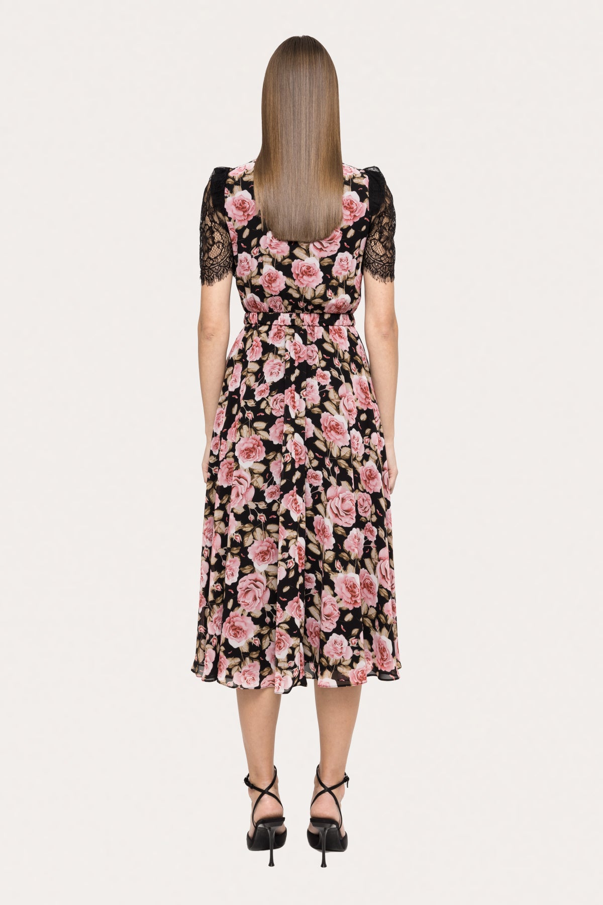 Lace - Detail Chiffon Midi Dress - BTK COLLECTIONS