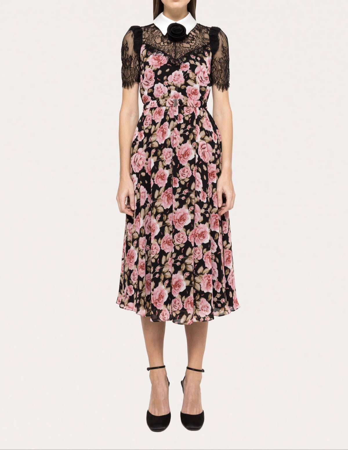 Lace - Detail Chiffon Midi Dress - BTK COLLECTIONS