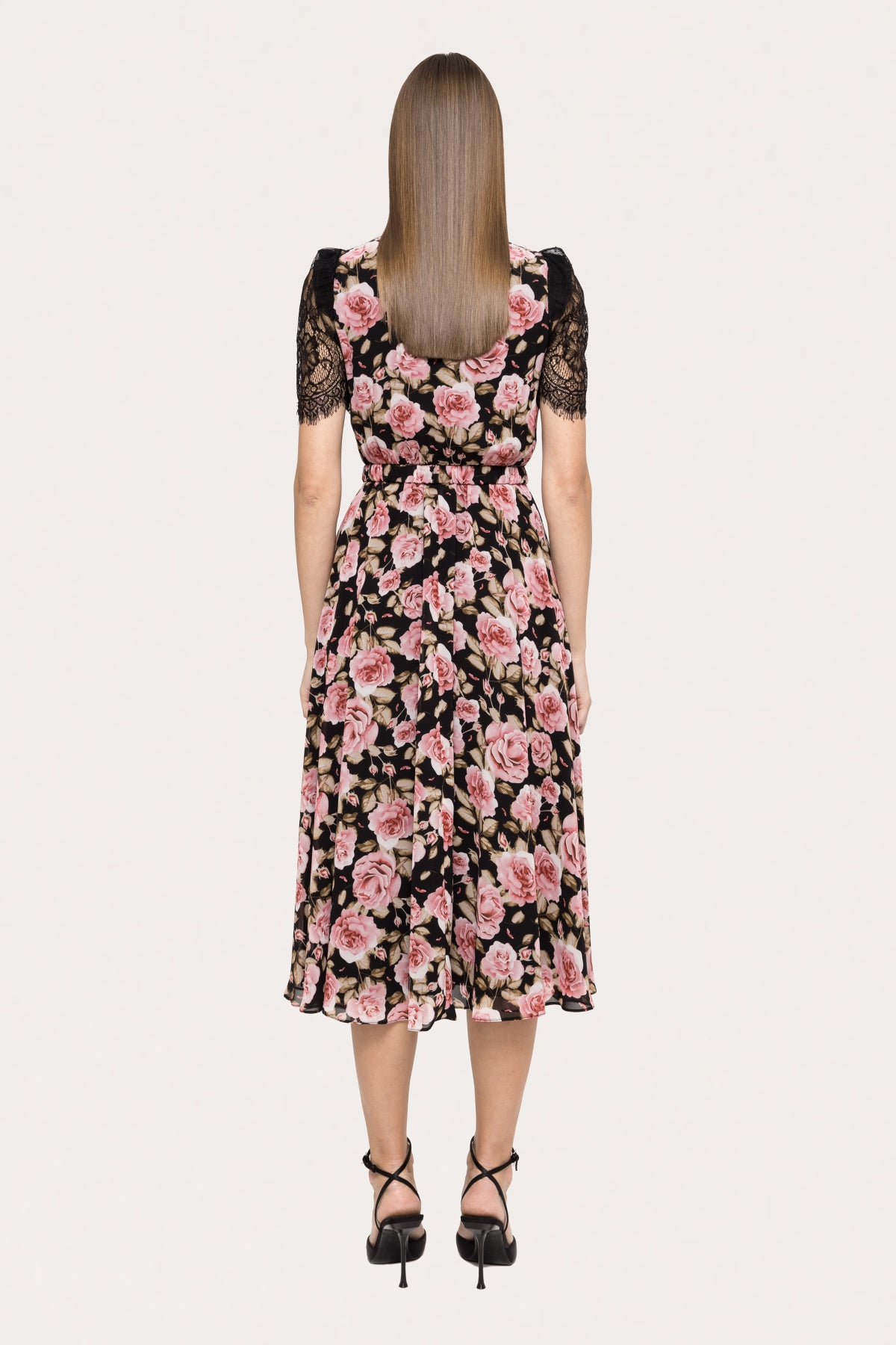 Lace-Detail Chiffon Midi Dress - BTK COLLECTIONS