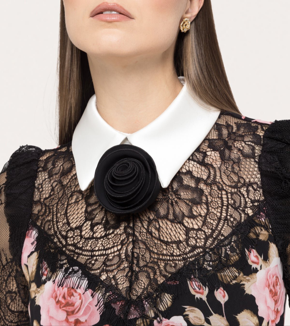 Lace-Detail Chiffon Midi Dress - BTK COLLECTIONS