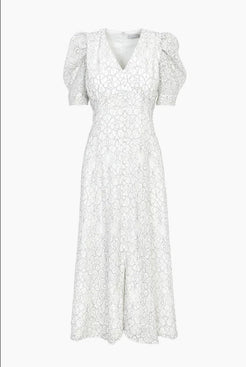 Lacey Puff Sleeve Lace Midi Dress - BTK COLLECTIONS