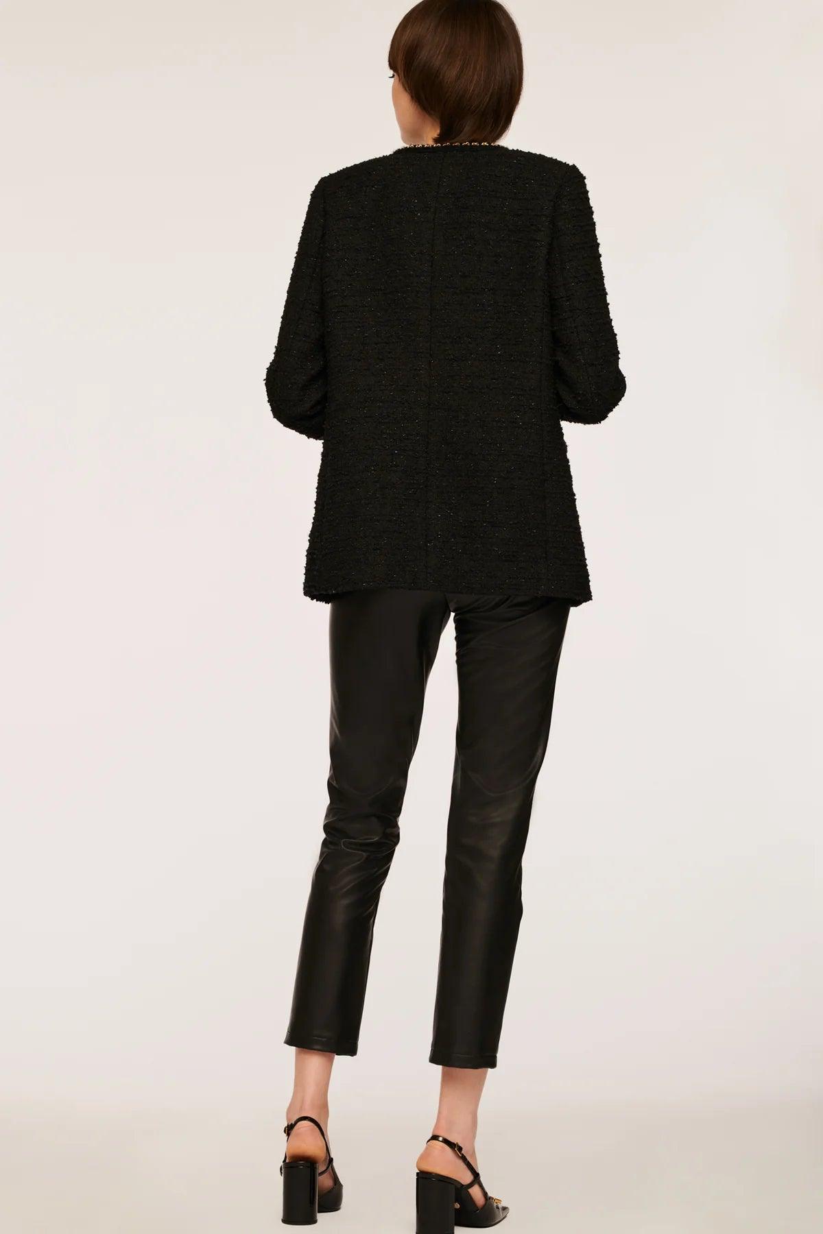 Long Sleeve Tweed Jacket With Chain Trim - BTK COLLECTIONS