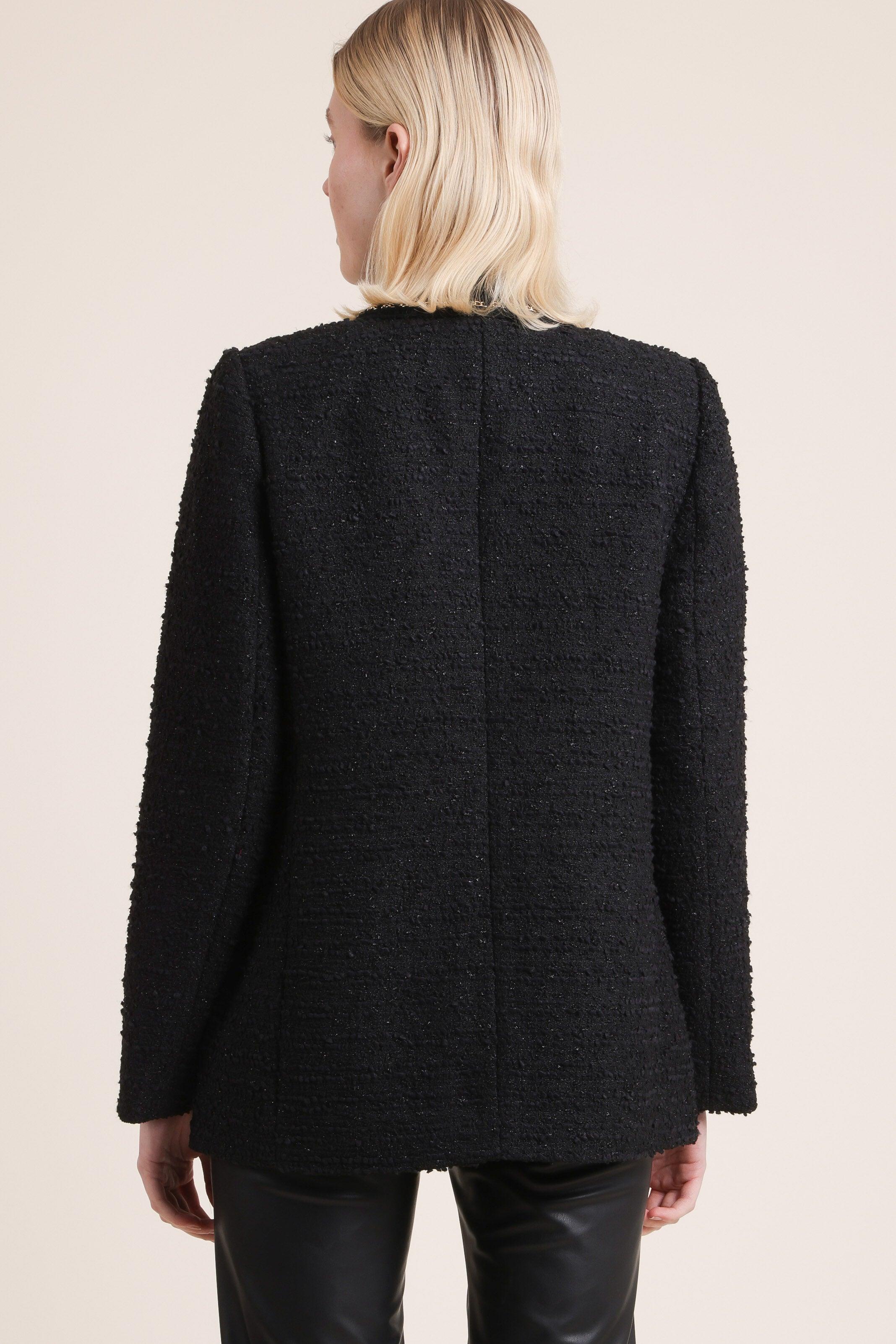 Long Sleeve Tweed Jacket With Chain Trim - BTK COLLECTION