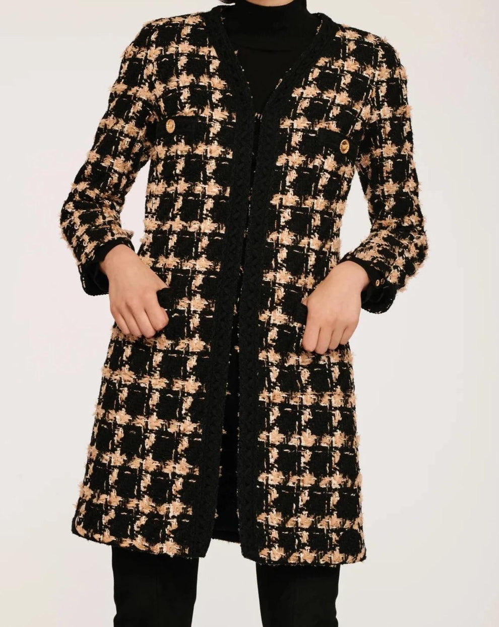 Long Tweed Check Jacket - BTK COLLECTIONS