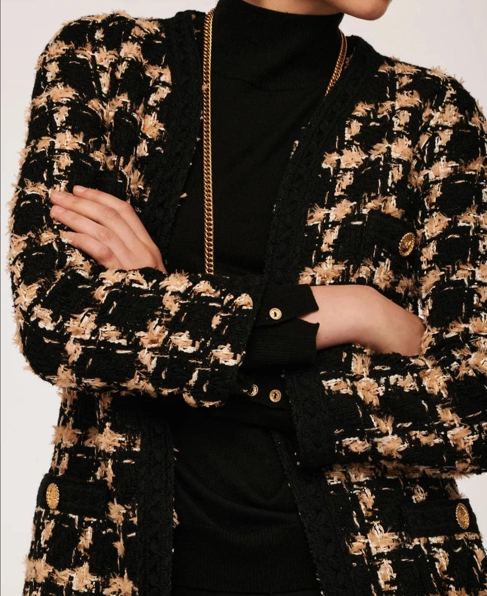 Long Tweed Check Jacket - BTK COLLECTIONS