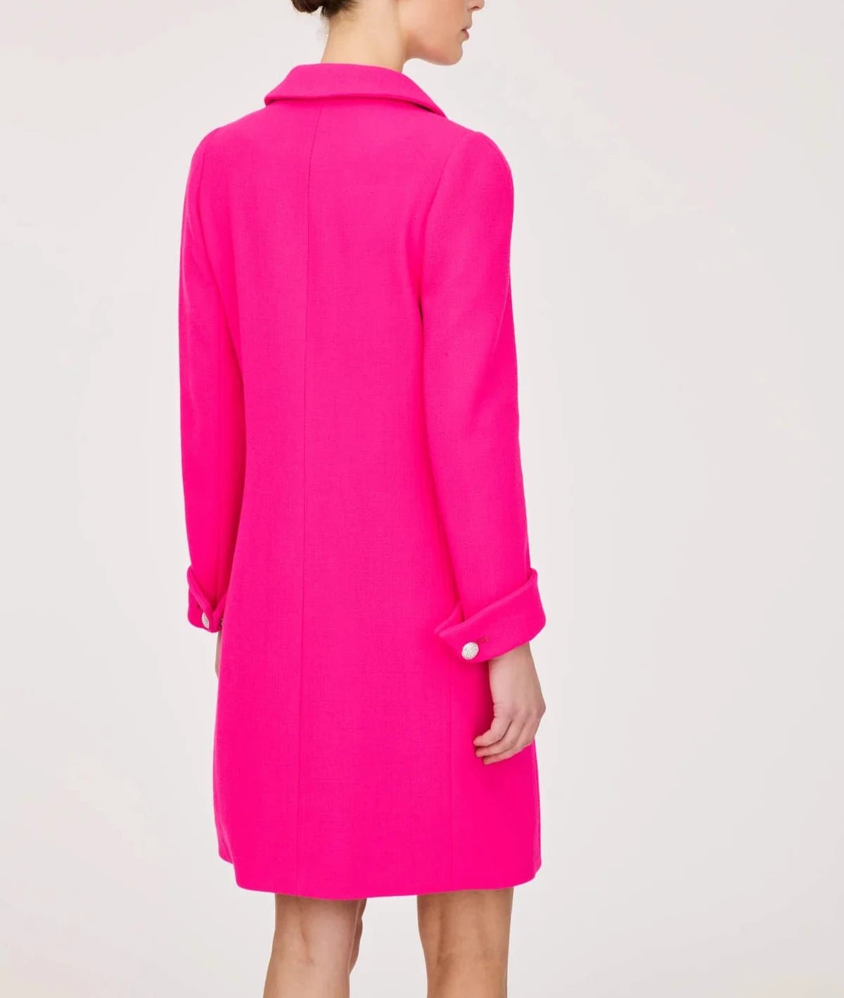 Pink virgin wool coat dress with Peter Pan collar and jeweled buttons by Weill Paris
