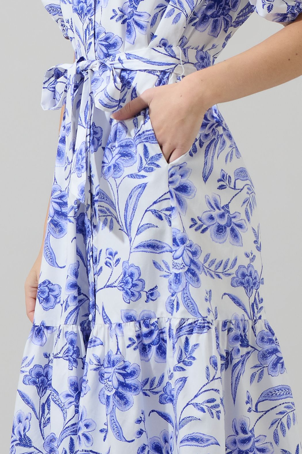 Maeve Floral Wynette Tiered Midi Dress - BTK COLLECTIONS