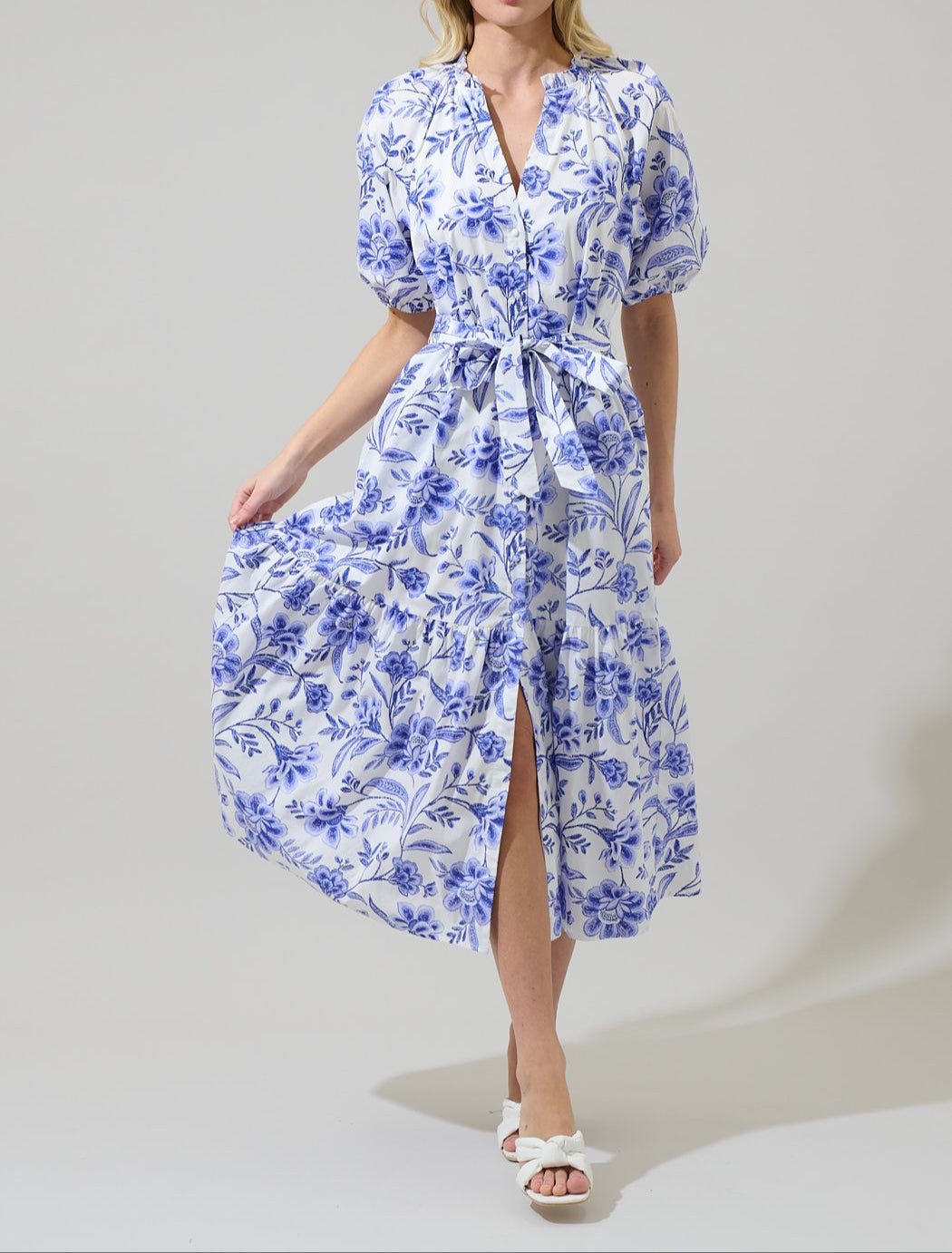 Maeve Floral Wynette Tiered Midi Dress - BTK COLLECTIONS