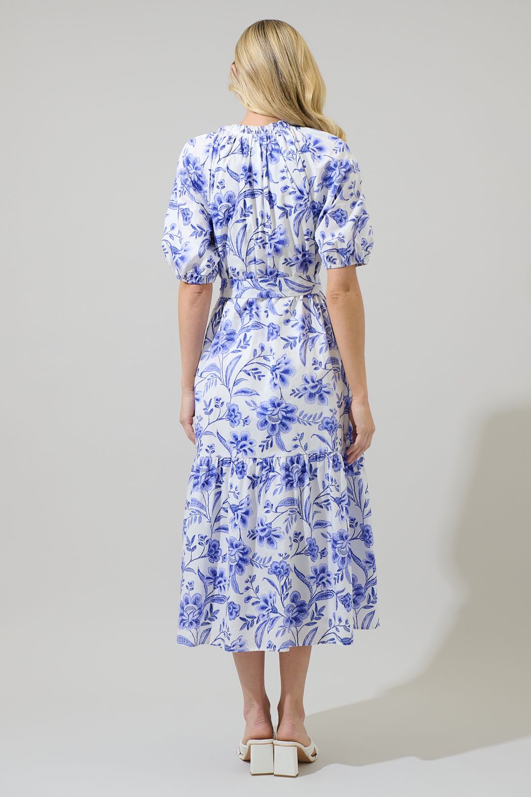 Maeve Floral Wynette Tiered Midi Dress - BTK COLLECTIONS