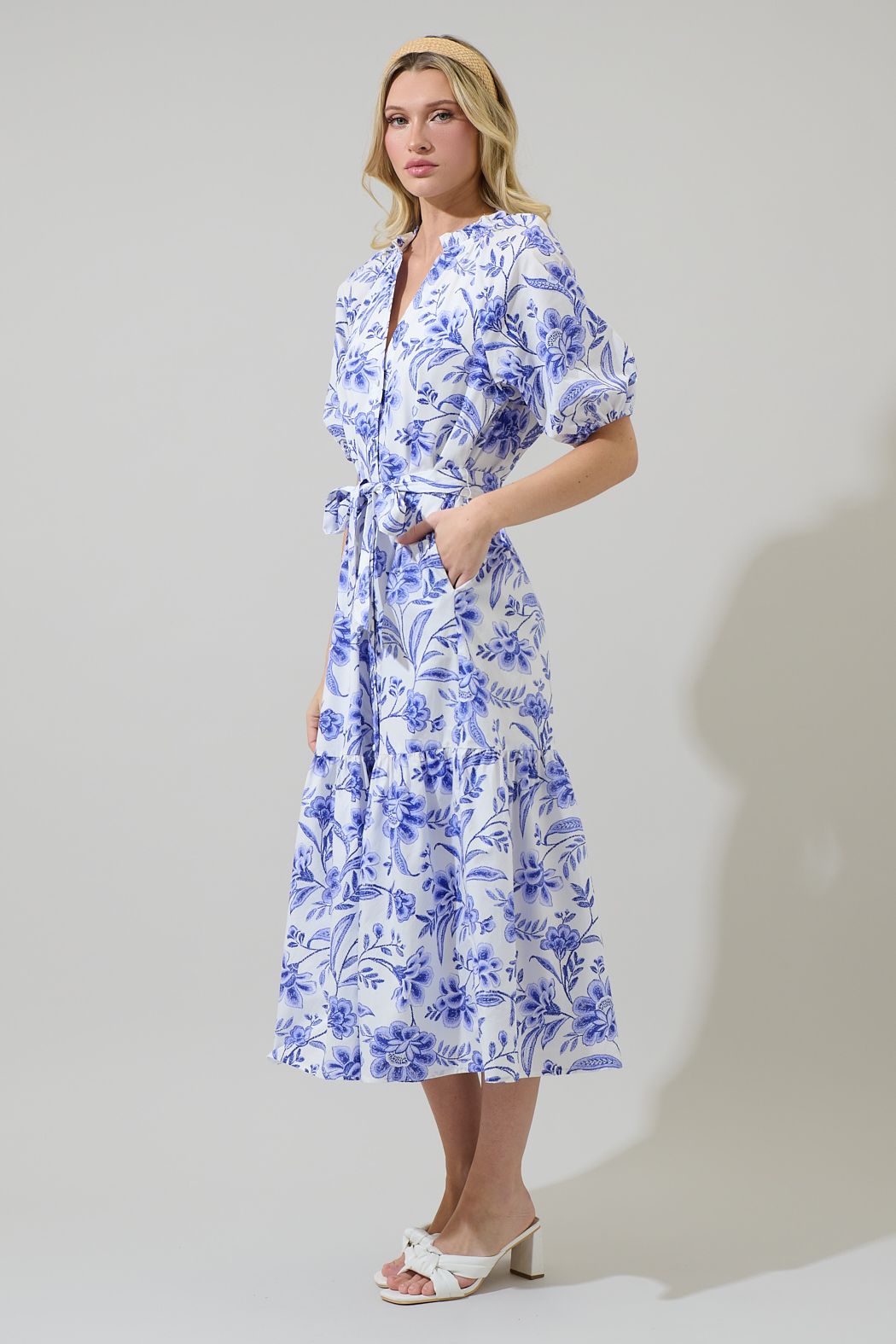 Maeve Floral Wynette Tiered Midi Dress - BTK COLLECTIONS