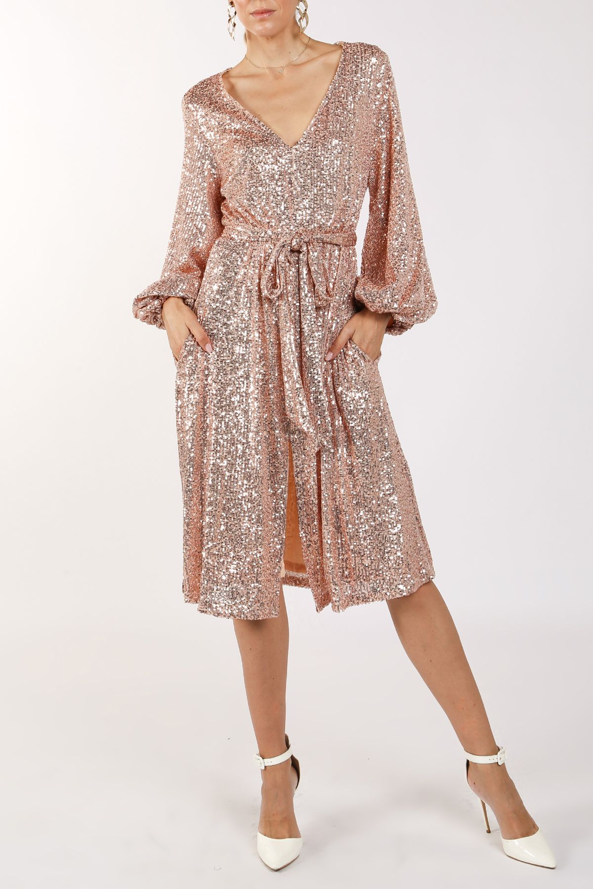 Miles Sequin V - Neck Midi Dress - BTK COLLECTIONS