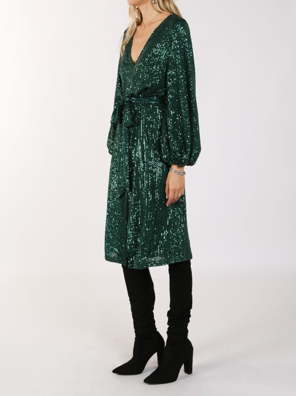 Miles Sequin V - Neck Midi Dress - BTK COLLECTIONS