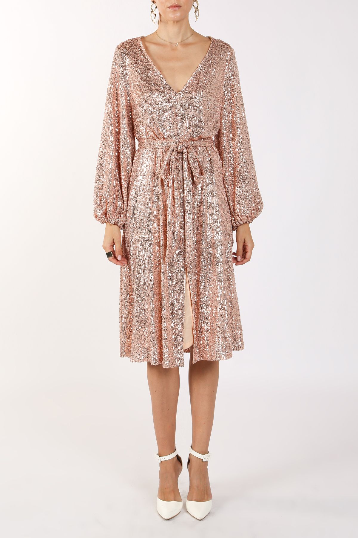 Miles Sequin V - Neck Midi Dress - BTK COLLECTIONS