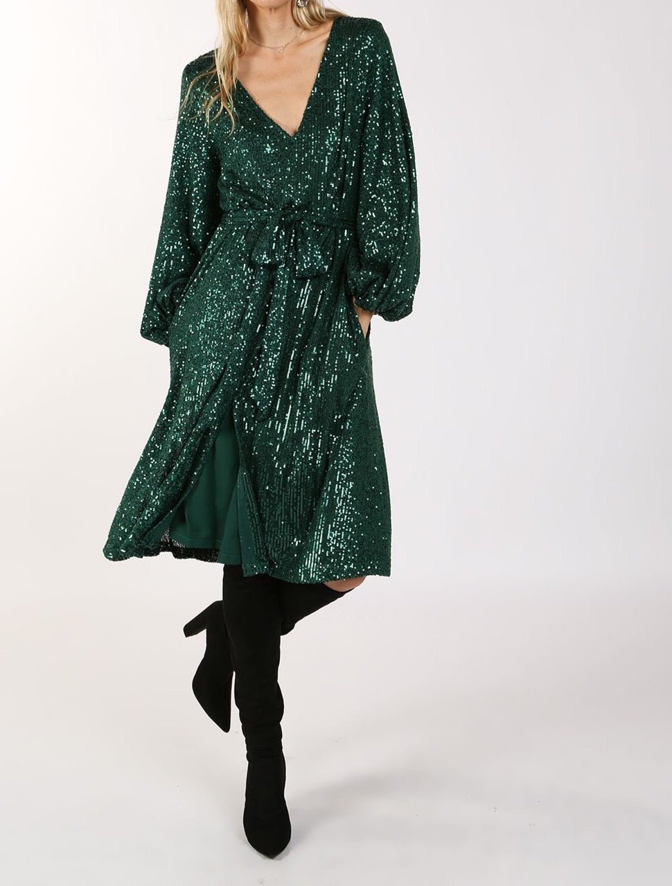 Miles Sequin V-Neck Midi Dress - BTK COLLECTIONS