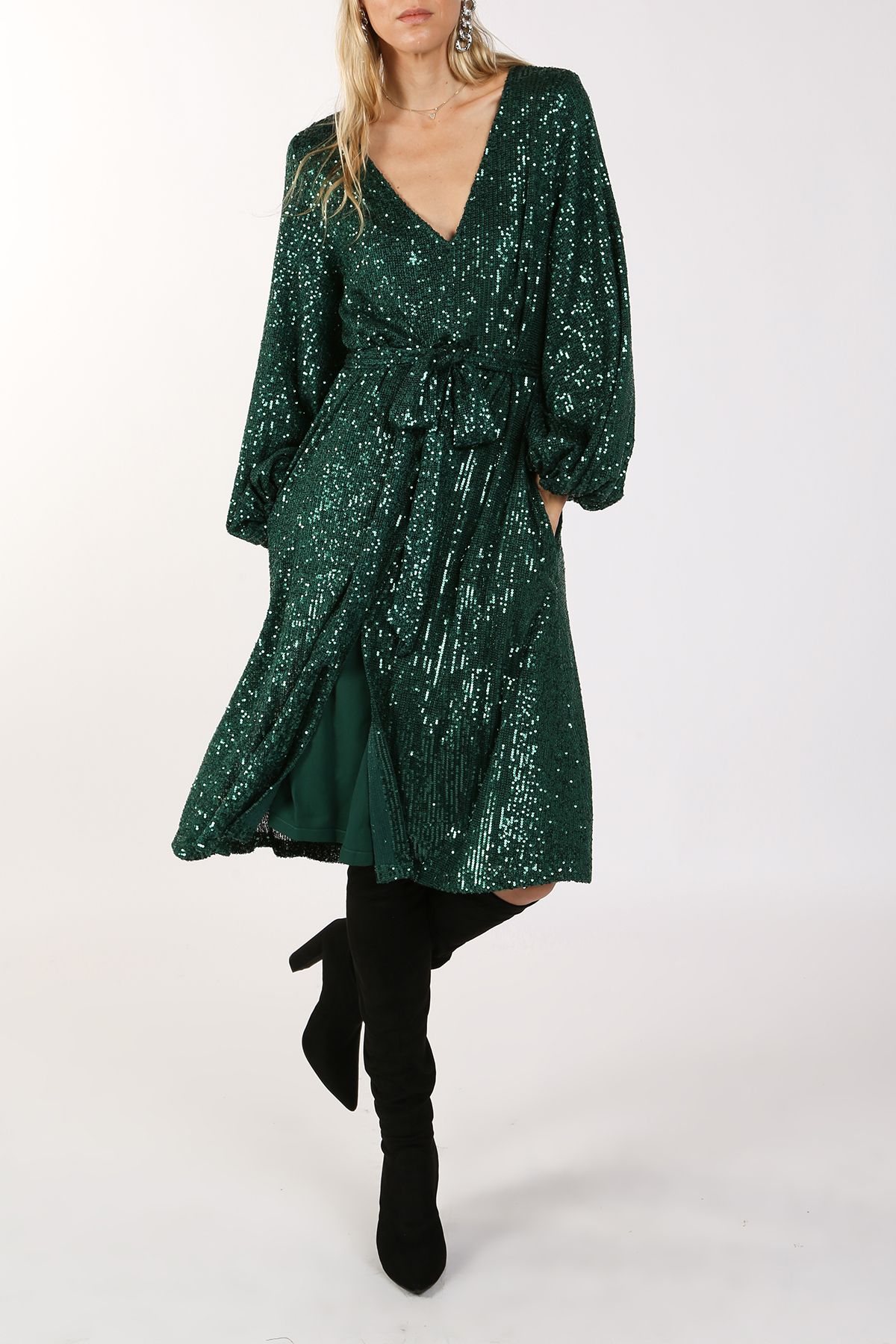 Miles Sequin V - Neck Midi Dress - BTK COLLECTIONS