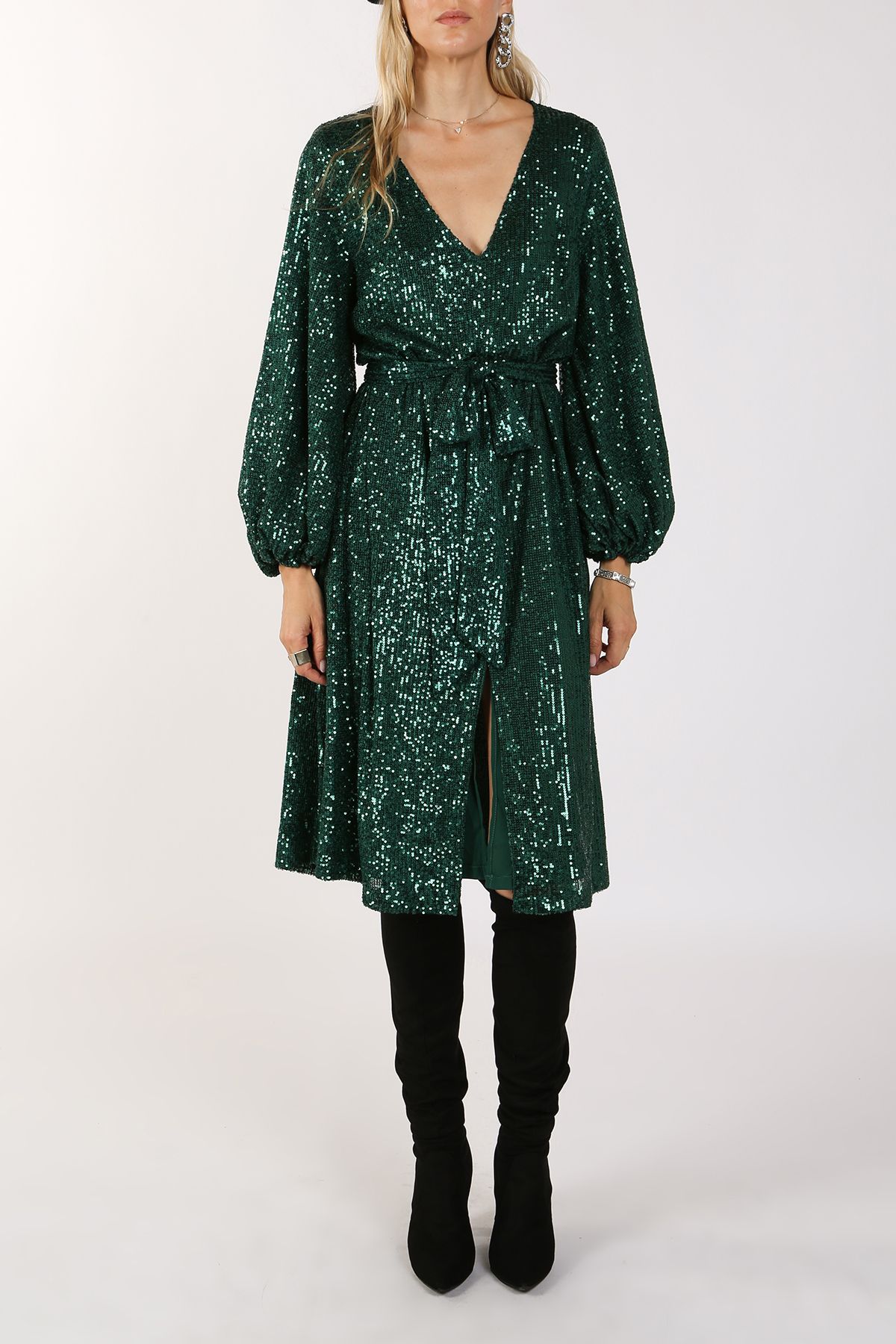 Miles Sequin V-Neck Midi Dress - BTK COLLECTIONS