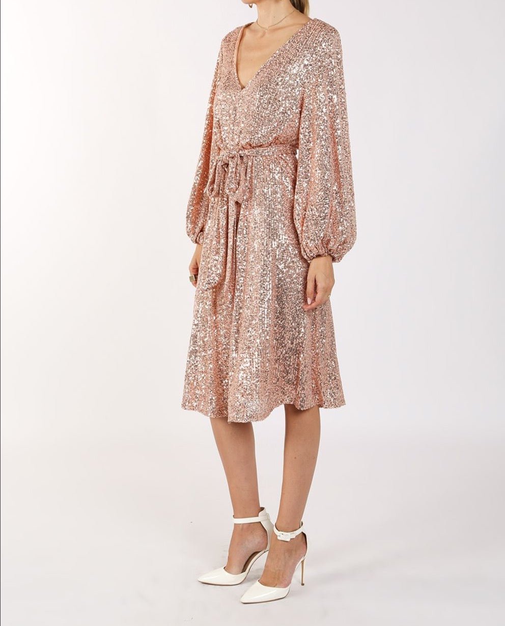 Miles Sequin V - Neck Midi Dress - BTK COLLECTIONS