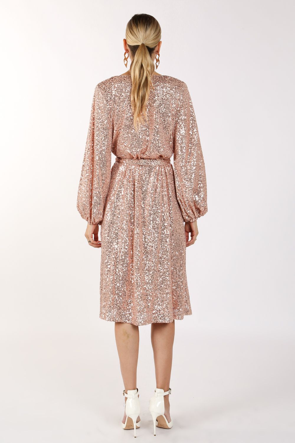 Miles Sequin V-Neck Midi Dress - BTK COLLECTIONS